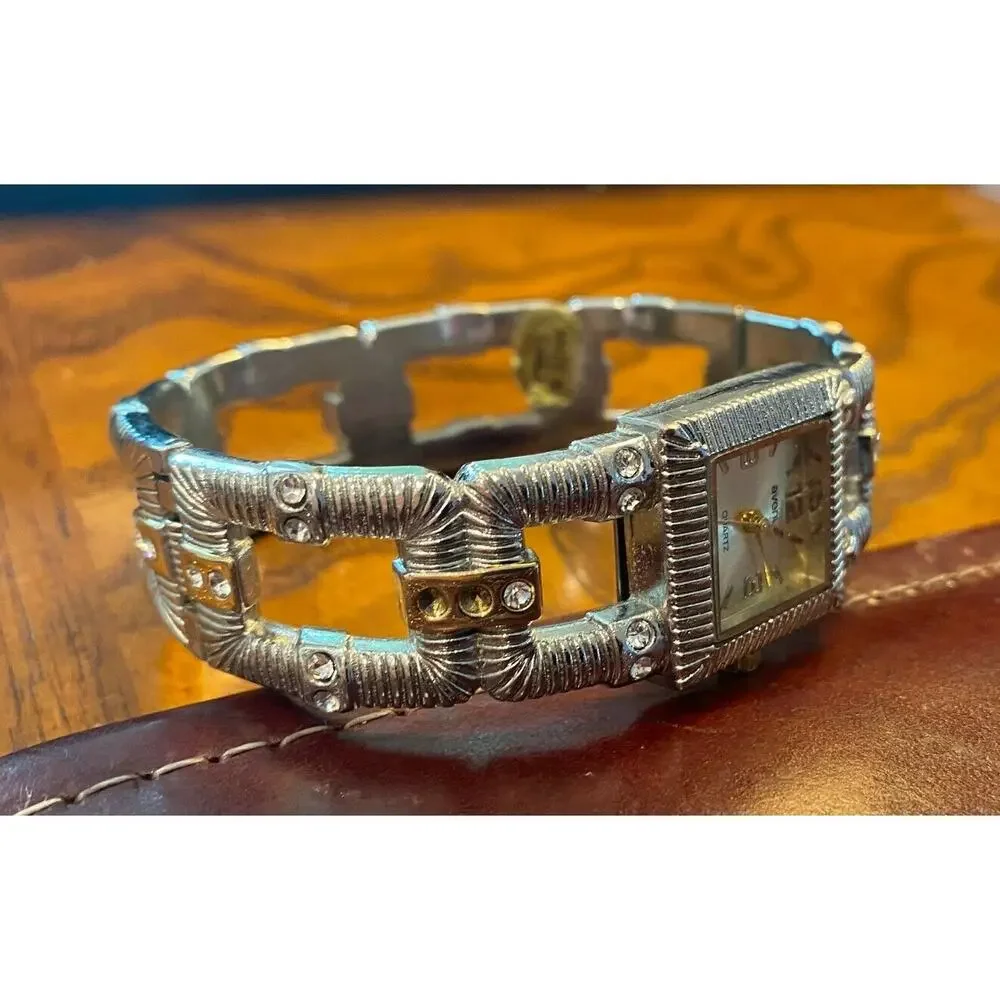 Women's Two Tone Avenue Bangle Bracelet Watch, Crystal Accents